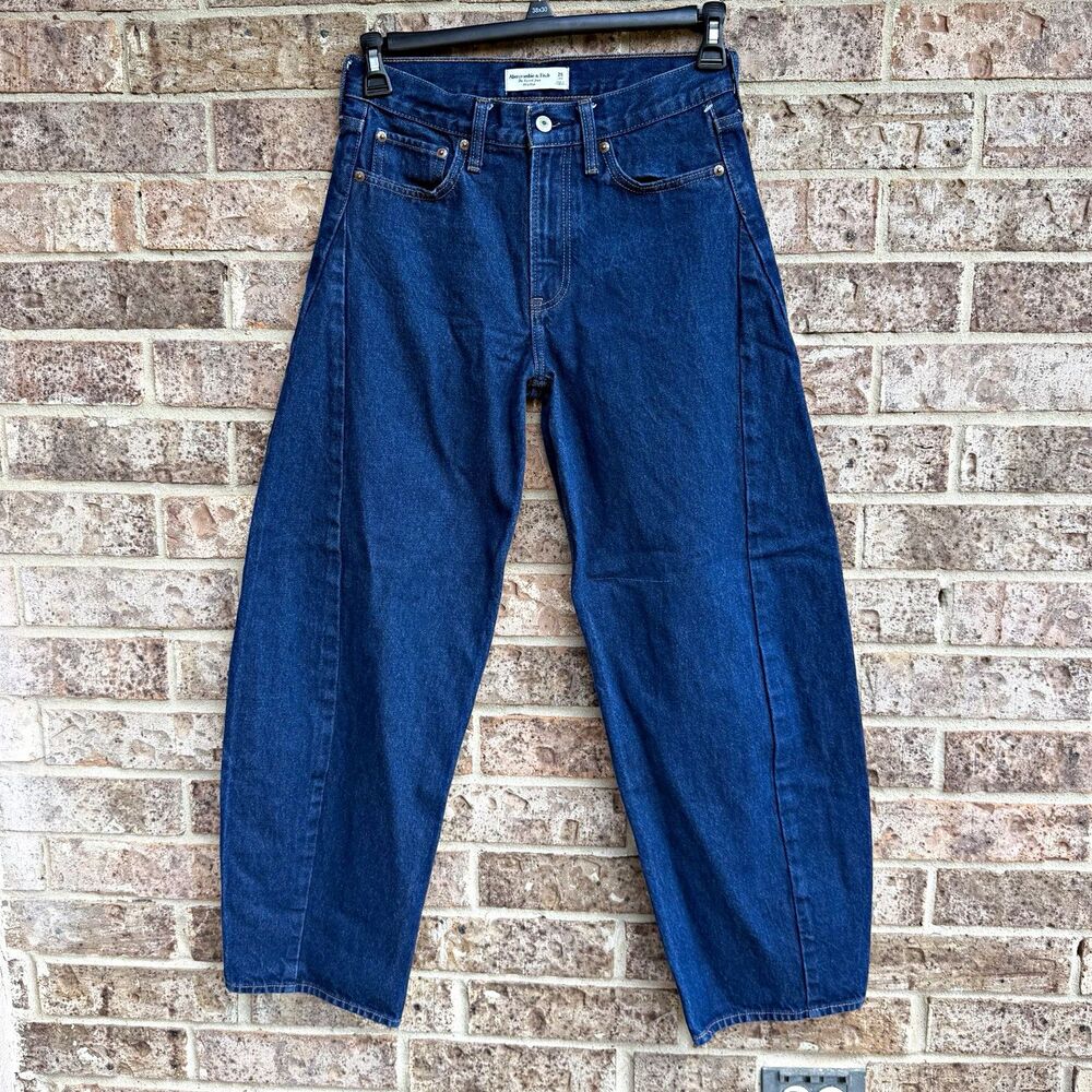 Abercrombie The Barrel Jean Size 25 Dark Wash Mid Rise Baggy Horseshoe IndigoY2K